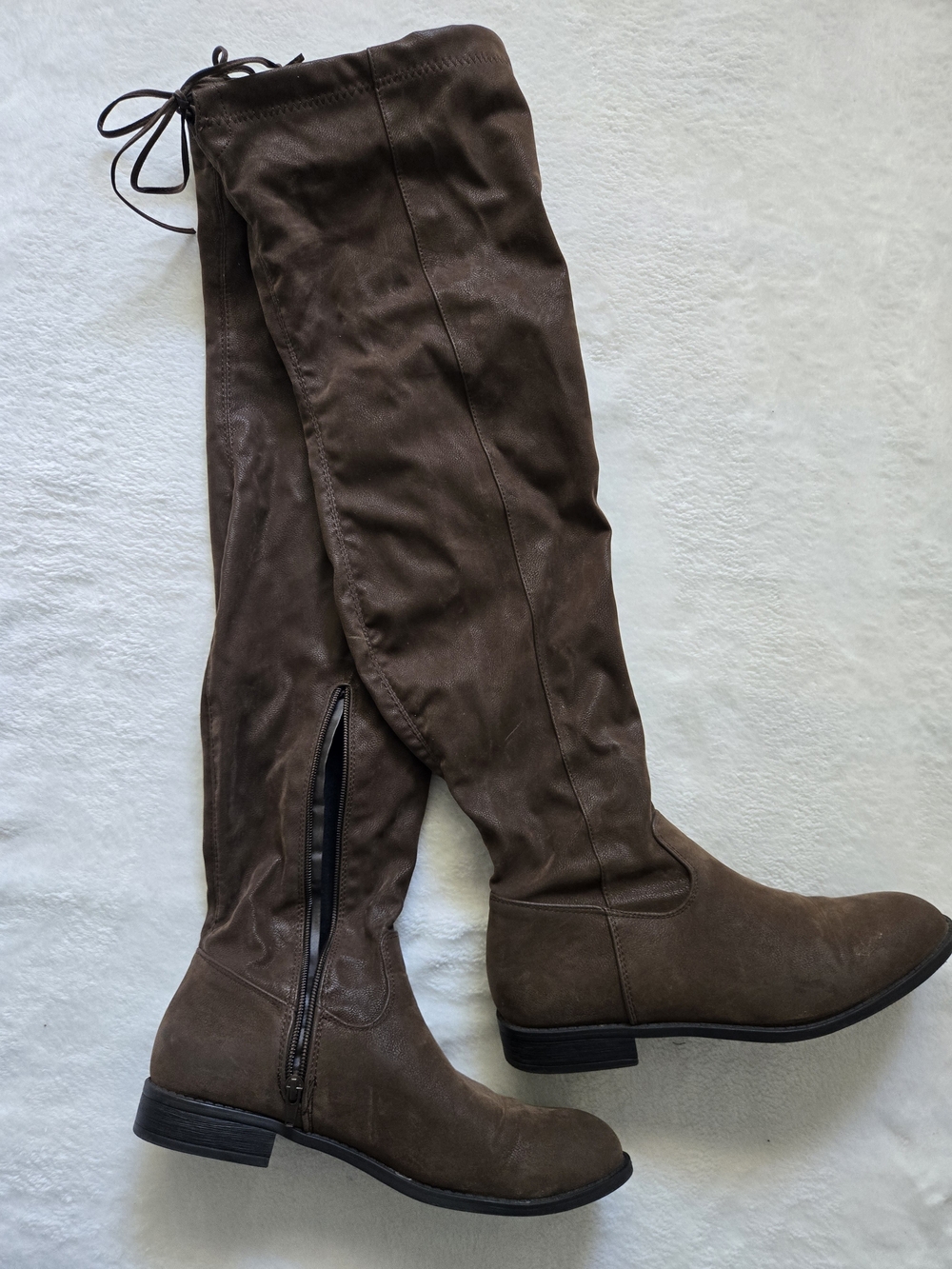 JustFab Tall Lace-Back Brown Over-the-Knee Boots